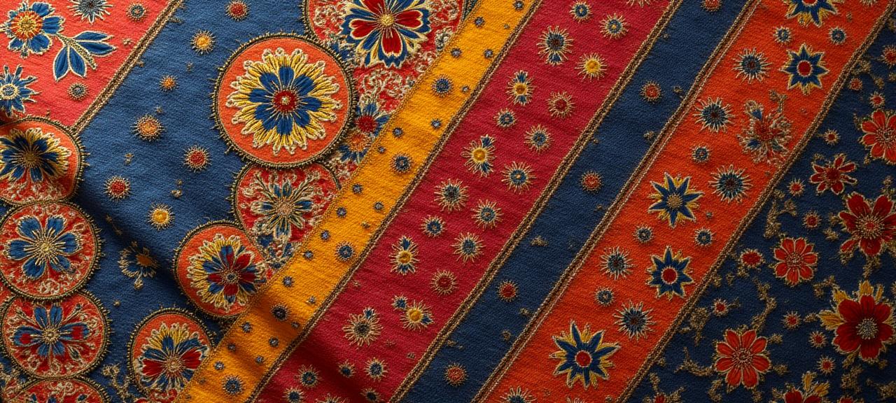 A high-resolution digital scan of an intricate and colorful ancient Indian textile.